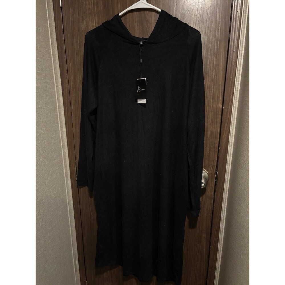 Bobeau long-sleeve knit hoodie Black Curvy Midi dress Size 1X NWT